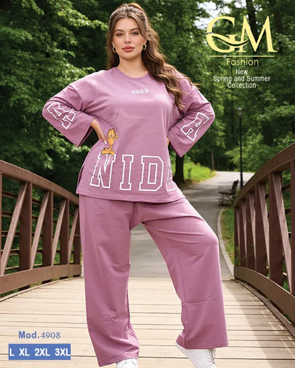 بيجامة حريمي كاجوال قطن كم طويل بطبعة شبابية | GM Fashion كود 4908