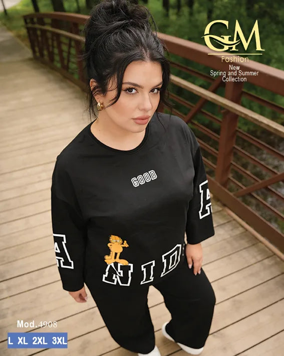 بيجامة حريمي كاجوال قطن كم طويل بطبعة شبابية | GM Fashion كود 4908