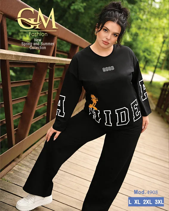 بيجامة حريمي كاجوال قطن كم طويل بطبعة شبابية | GM Fashion كود 4908