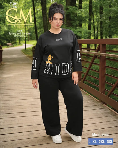 بيجامة حريمي كاجوال قطن كم طويل بطبعة شبابية | GM Fashion كود 4908
