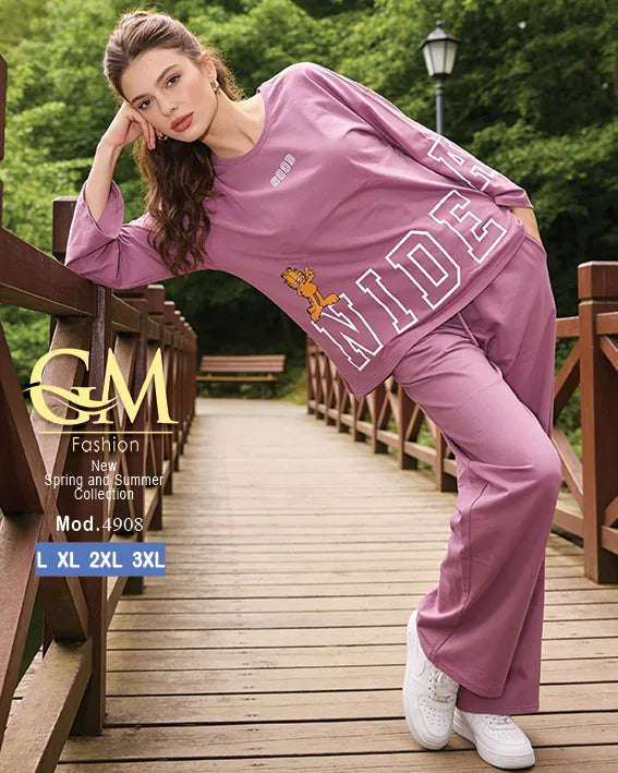 بيجامة حريمي كاجوال قطن كم طويل بطبعة شبابية | GM Fashion كود 4908