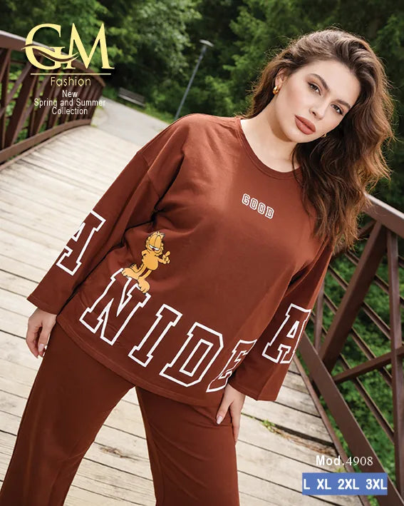 بيجامة حريمي كاجوال قطن كم طويل بطبعة شبابية | GM Fashion كود 4908