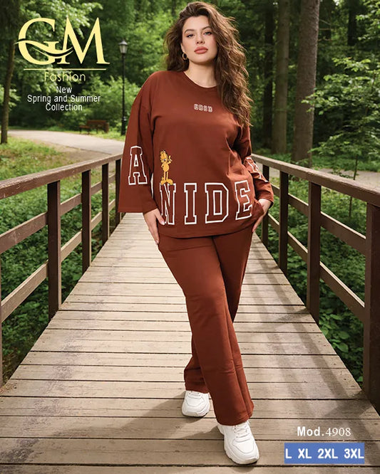 بيجامة حريمي كاجوال قطن كم طويل بطبعة شبابية | GM Fashion كود 4908