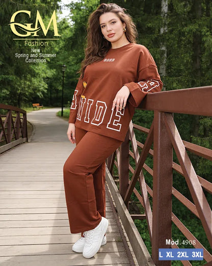 بيجامة حريمي كاجوال قطن كم طويل بطبعة شبابية | GM Fashion كود 4908