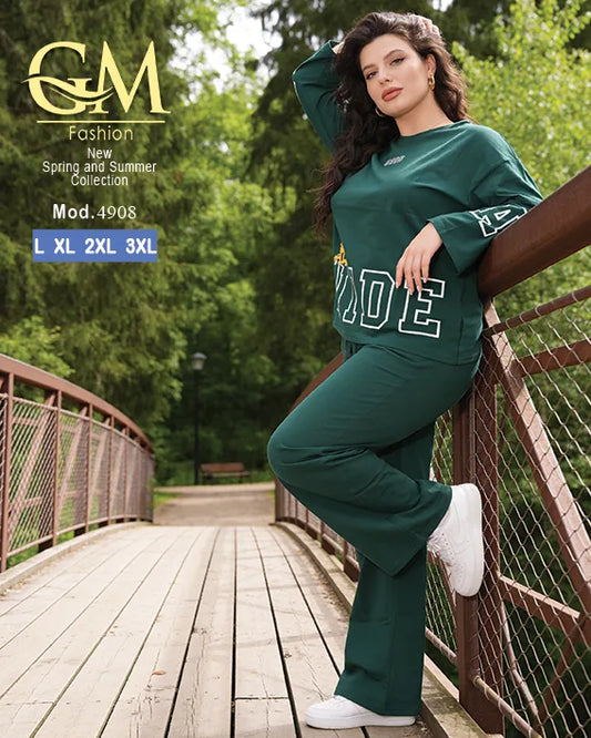 بيجامة حريمي كاجوال قطن كم طويل بطبعة شبابية | GM Fashion كود 4908
