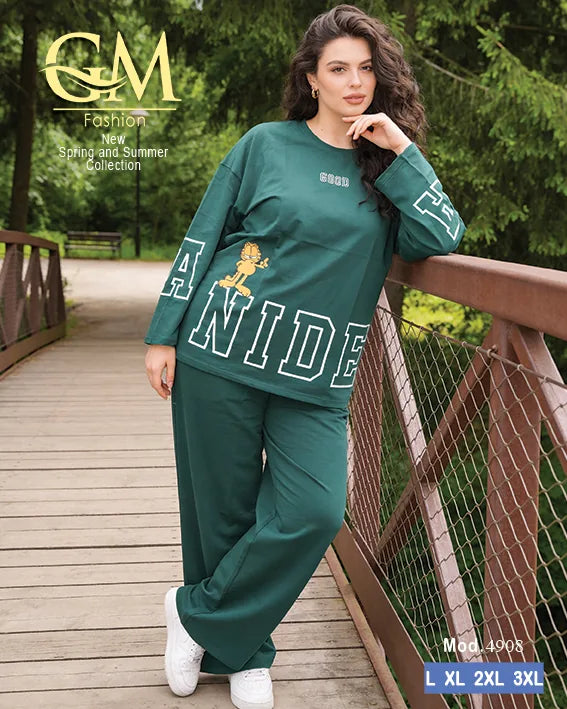 بيجامة حريمي كاجوال قطن كم طويل بطبعة شبابية | GM Fashion كود 4908