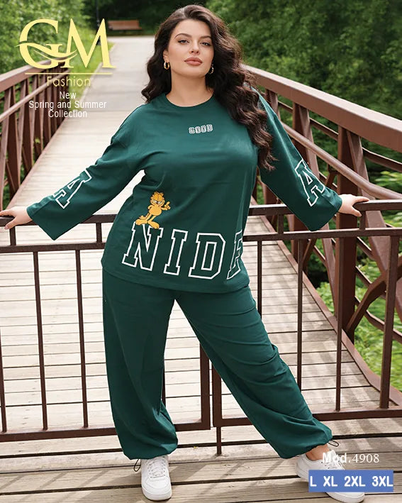 بيجامة حريمي كاجوال قطن كم طويل بطبعة شبابية | GM Fashion كود 4908