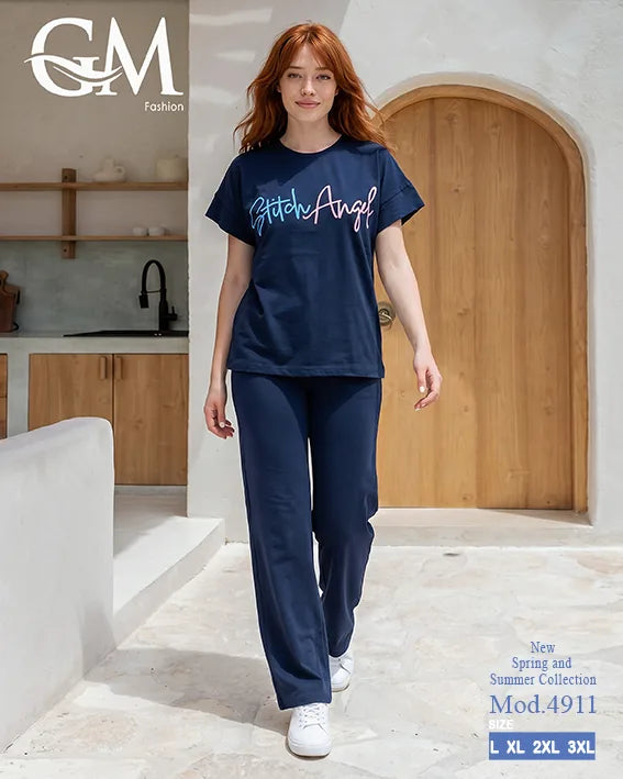 بيجامة حريمي صيفي Stitch Angel بأرجل واسعة – GM Fashion موديل 4911