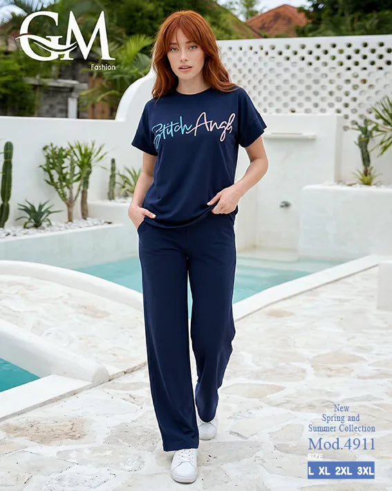 بيجامة حريمي صيفي Stitch Angel بأرجل واسعة – GM Fashion موديل 4911