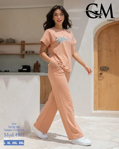 بيجامة حريمي صيفي Stitch Angel بأرجل واسعة – GM Fashion موديل 4911