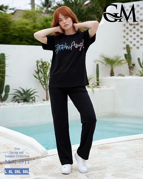 بيجامة حريمي صيفي Stitch Angel بأرجل واسعة – GM Fashion موديل 4911