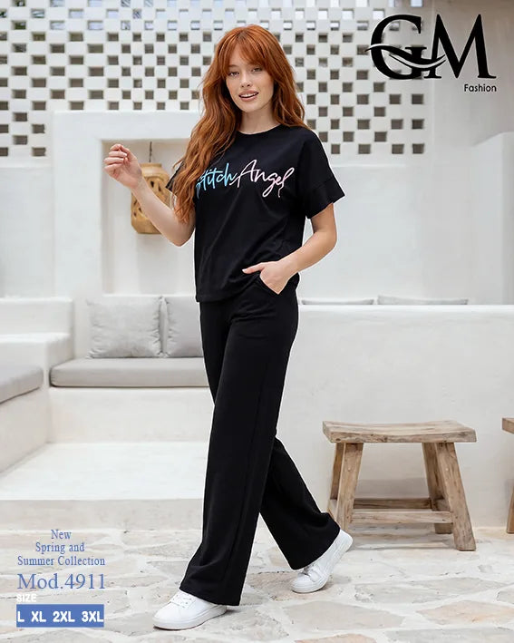 بيجامة حريمي صيفي Stitch Angel بأرجل واسعة – GM Fashion موديل 4911
