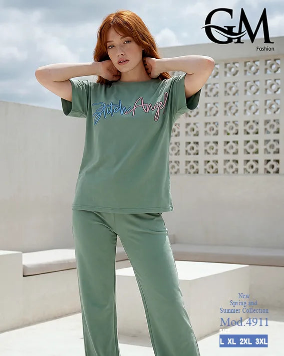 بيجامة حريمي صيفي Stitch Angel بأرجل واسعة – GM Fashion موديل 4911