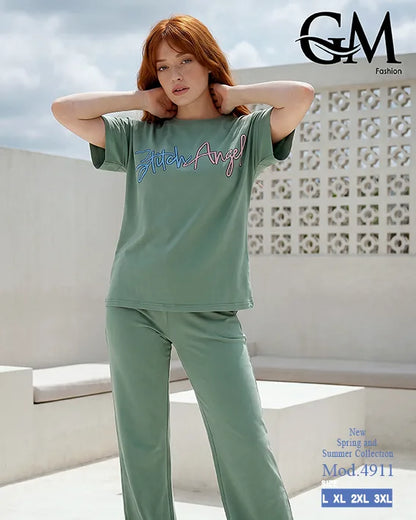 بيجامة حريمي صيفي Stitch Angel بأرجل واسعة – GM Fashion موديل 4911