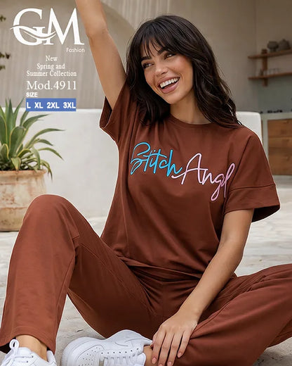 بيجامة حريمي صيفي Stitch Angel بأرجل واسعة – GM Fashion موديل 4911