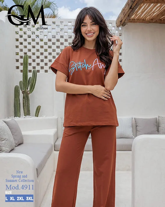بيجامة حريمي صيفي Stitch Angel بأرجل واسعة – GM Fashion موديل 4911