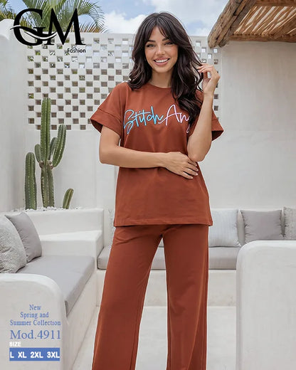 بيجامة حريمي صيفي Stitch Angel بأرجل واسعة – GM Fashion موديل 4911