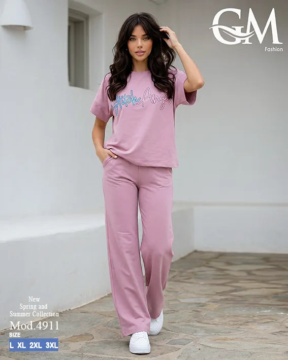 بيجامة حريمي صيفي Stitch Angel بأرجل واسعة – GM Fashion موديل 4911