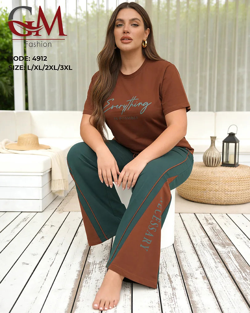 بيجامة حريمي صيفي Everything Is Possible ببنطلون واسع – GM Fashion موديل 4912