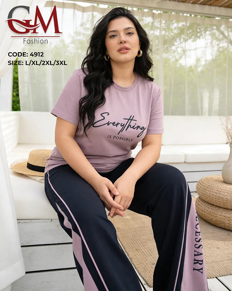بيجامة حريمي صيفي Everything Is Possible ببنطلون واسع – GM Fashion موديل 4912