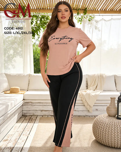 بيجامة حريمي صيفي Everything Is Possible ببنطلون واسع – GM Fashion موديل 4912