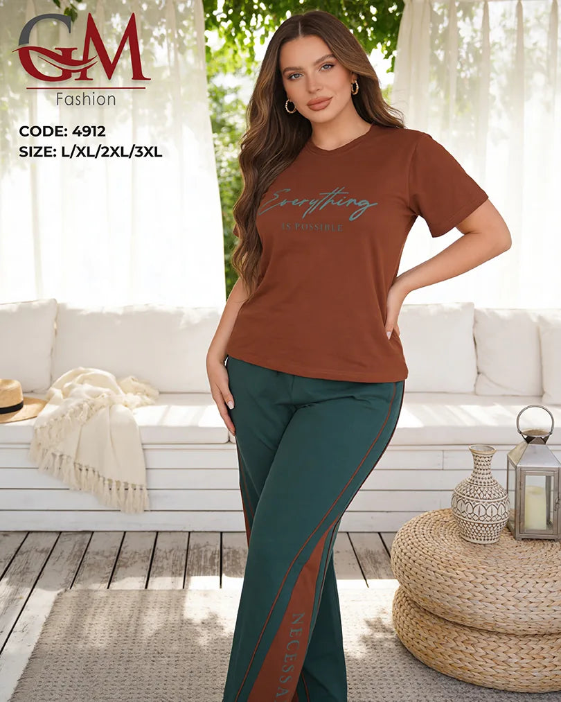 بيجامة حريمي صيفي Everything Is Possible ببنطلون واسع – GM Fashion موديل 4912