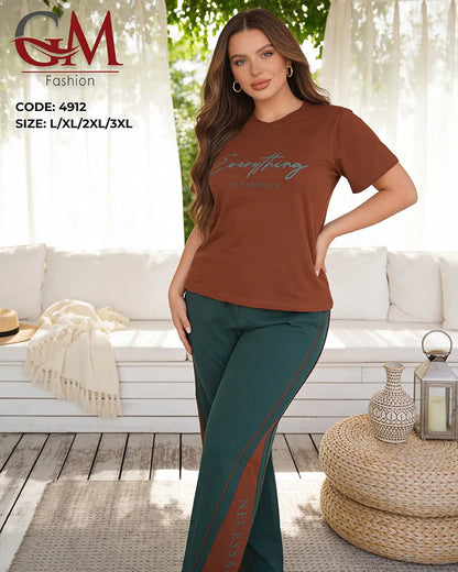 بيجامة حريمي صيفي Everything Is Possible ببنطلون واسع – GM Fashion موديل 4912