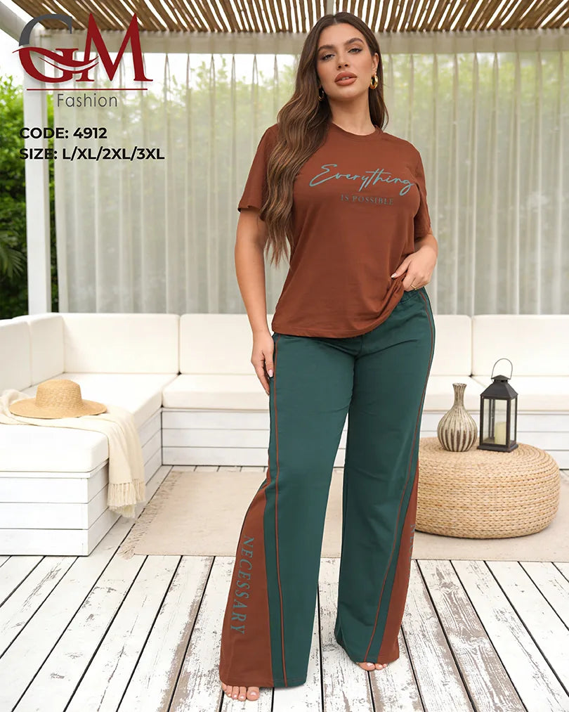 بيجامة حريمي صيفي Everything Is Possible ببنطلون واسع – GM Fashion موديل 4912