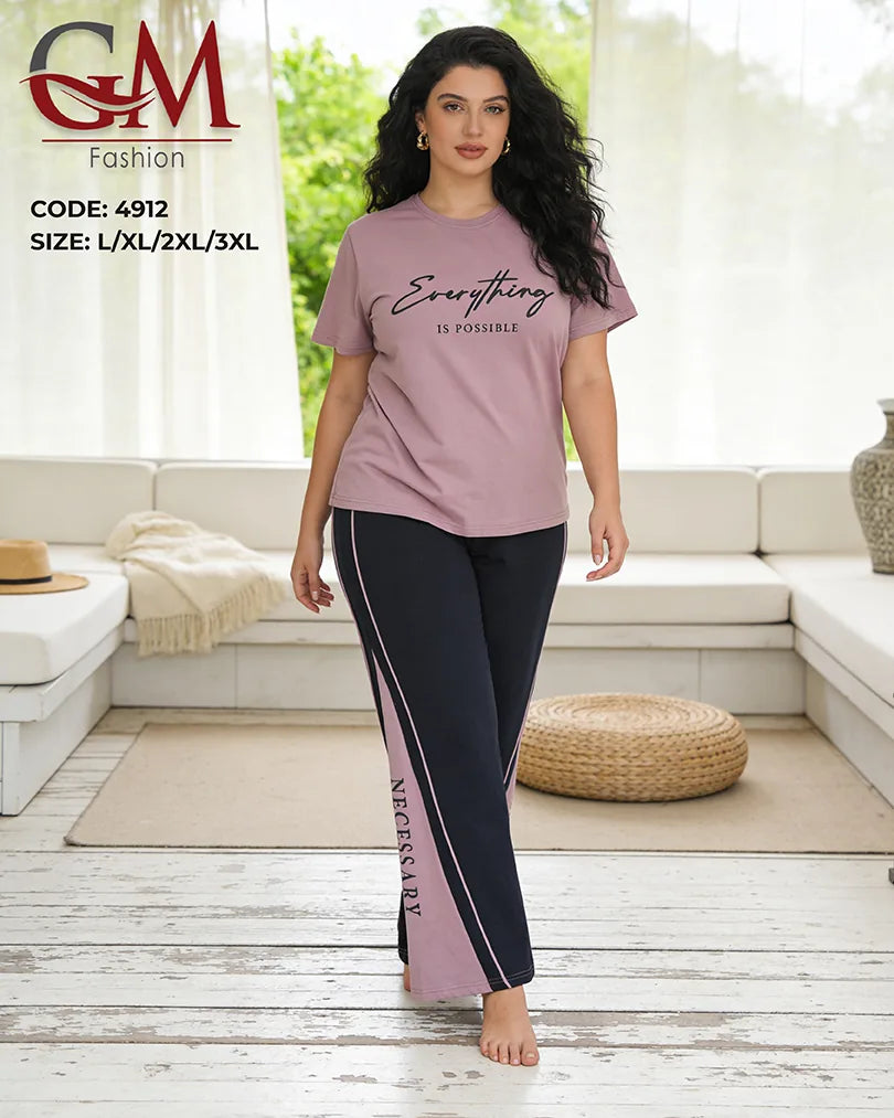 بيجامة حريمي صيفي Everything Is Possible ببنطلون واسع – GM Fashion موديل 4912