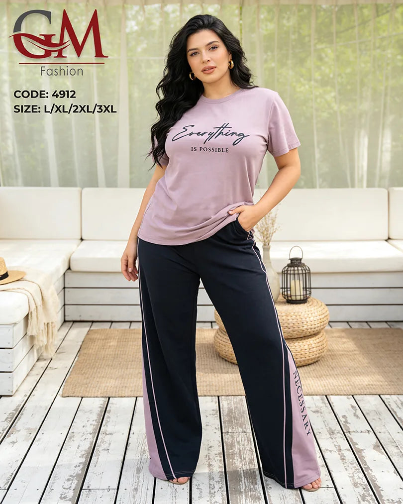 بيجامة حريمي صيفي Everything Is Possible ببنطلون واسع – GM Fashion موديل 4912