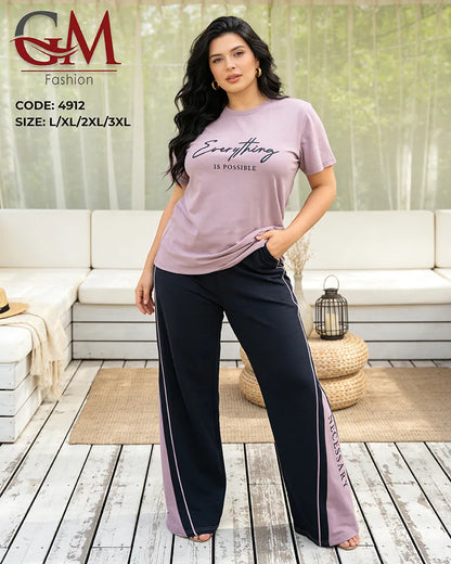 بيجامة حريمي صيفي Everything Is Possible ببنطلون واسع – GM Fashion موديل 4912