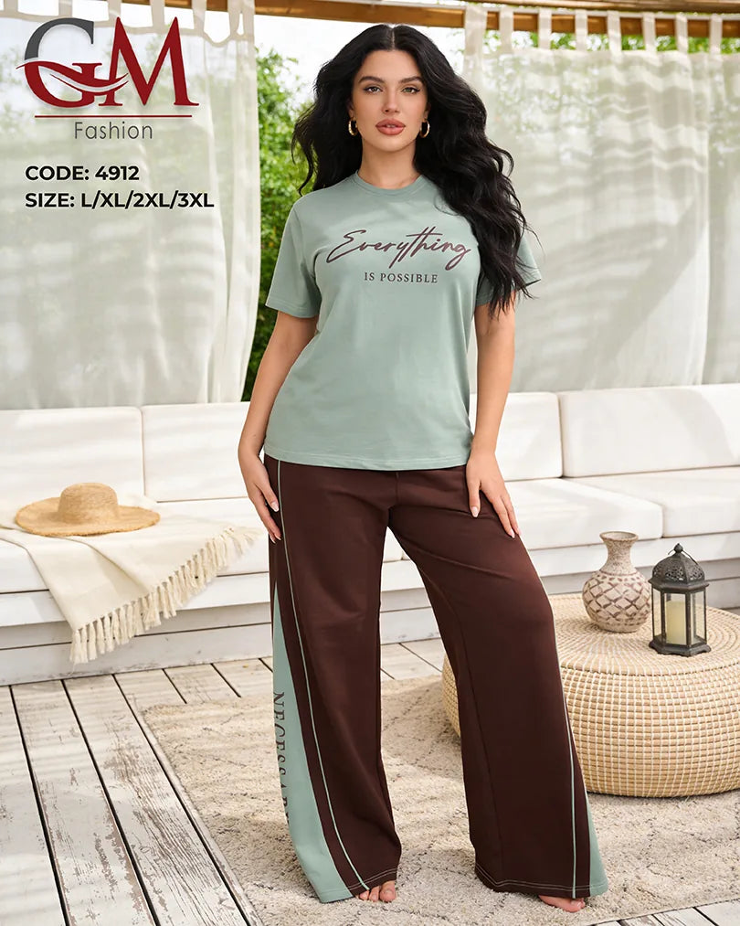بيجامة حريمي صيفي Everything Is Possible ببنطلون واسع – GM Fashion موديل 4912
