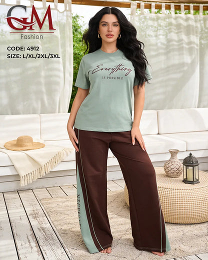 بيجامة حريمي صيفي Everything Is Possible ببنطلون واسع – GM Fashion موديل 4912
