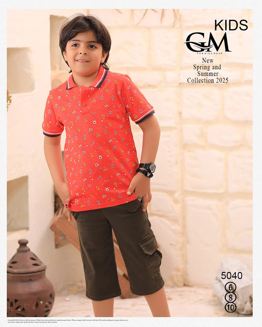 طقم أولادي صيفي بولو + شورت جبردين شيك | GM Kids موديل 5040