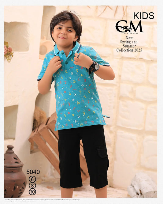 طقم أولادي صيفي بولو + شورت جبردين شيك | GM Kids موديل 5040