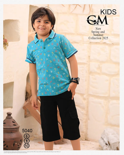 طقم أولادي صيفي بولو + شورت جبردين شيك | GM Kids موديل 5040