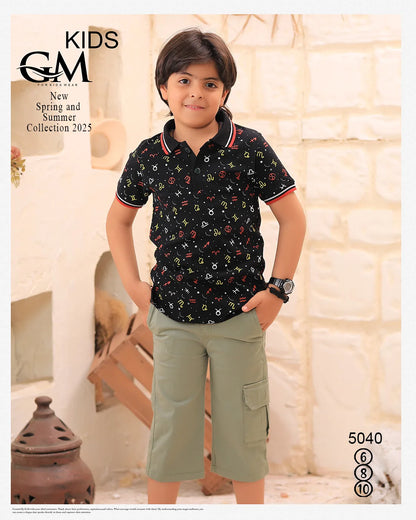 طقم أولادي صيفي بولو + شورت جبردين شيك | GM Kids موديل 5040