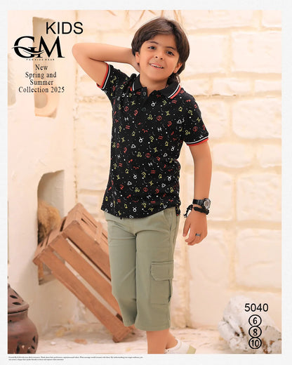 طقم أولادي صيفي بولو + شورت جبردين شيك | GM Kids موديل 5040