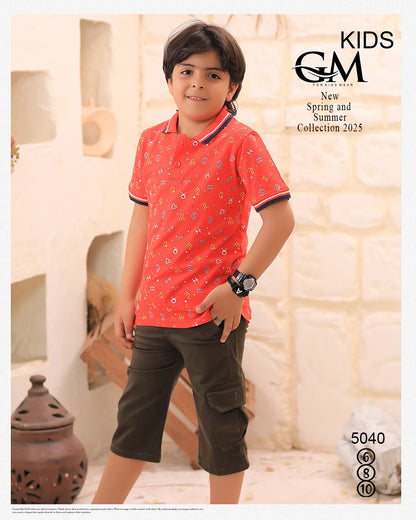 طقم أولادي صيفي بولو + شورت جبردين شيك | GM Kids موديل 5040