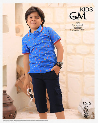 طقم أولادي صيفي بولو + شورت جبردين شيك | GM Kids موديل 5040
