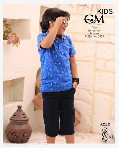 طقم أولادي صيفي بولو + شورت جبردين شيك | GM Kids موديل 5040