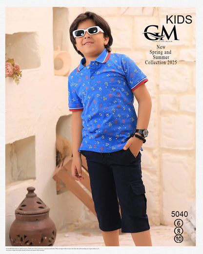 طقم أولادي صيفي بولو + شورت جبردين شيك | GM Kids موديل 5040