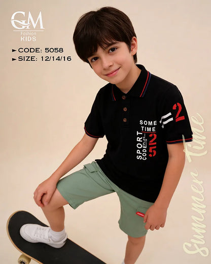 5058طقم أولادي صيفي تيشيرت بولو + شورت كاجوال | GM Kids كود 5058