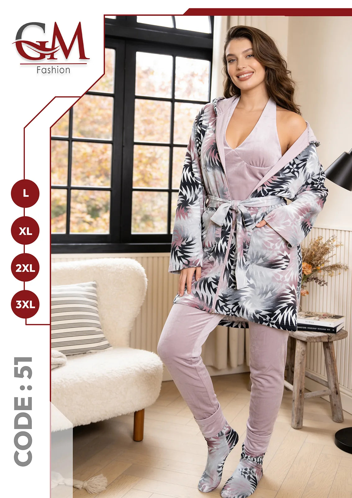 ترنج شتوى حريمى 3 قطع قطيفة ساده و مطبوع - موديل 51 - GM Fashion