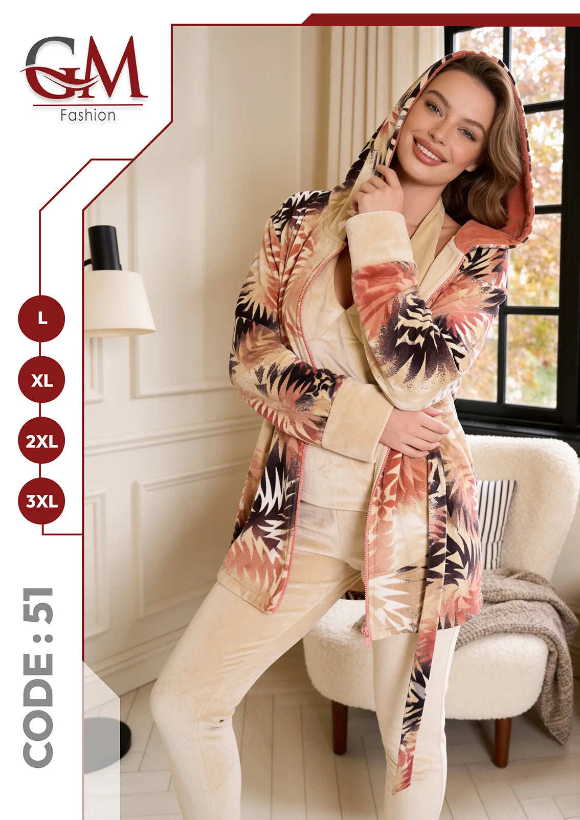 ترنج شتوى حريمى 3 قطع قطيفة ساده و مطبوع - موديل 51 - GM Fashion