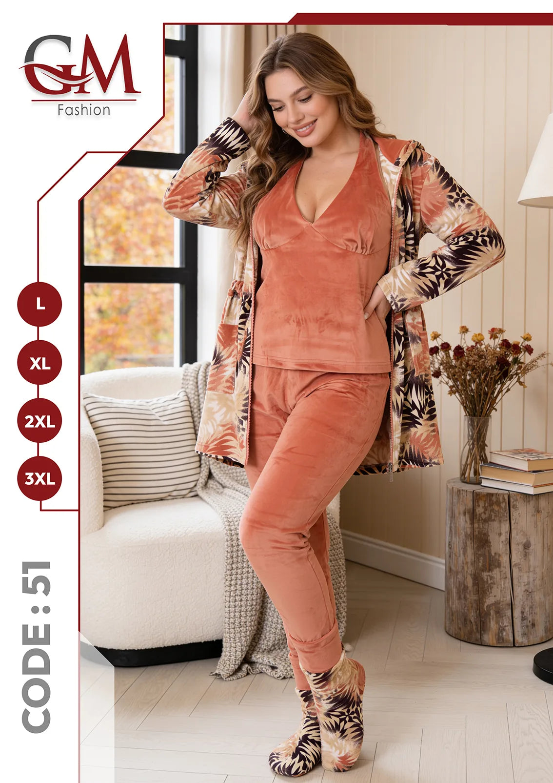 ترنج شتوى حريمى 3 قطع قطيفة ساده و مطبوع - موديل 51 - GM Fashion
