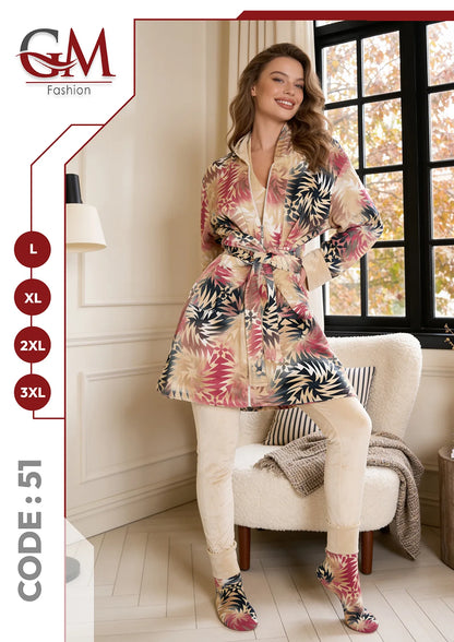 ترنج شتوى حريمى 3 قطع قطيفة ساده و مطبوع - موديل 51 - GM Fashion