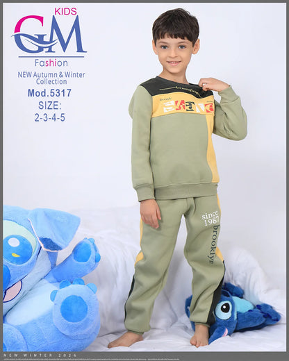 طقم ترنج ولادي شتوي GM Kids | موديل 5317 بقلنسوة (كابتشوه) (2-5 سنوات)