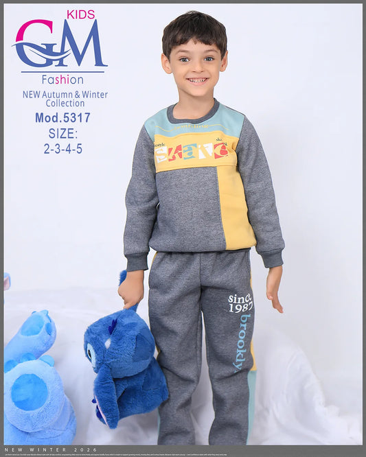 طقم ترنج ولادي شتوي GM Kids | موديل 5317 بقلنسوة (كابتشوه) (2-5 سنوات)
