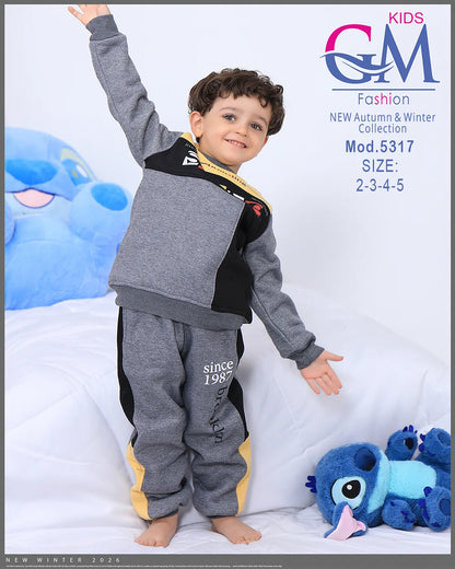 طقم ترنج ولادي شتوي GM Kids | موديل 5317 بقلنسوة (كابتشوه) (2-5 سنوات)